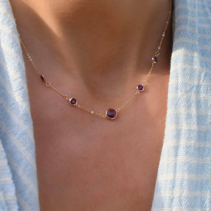 1 Grand & 4 Petite Amethyst Necklace in 14k Gold (February)