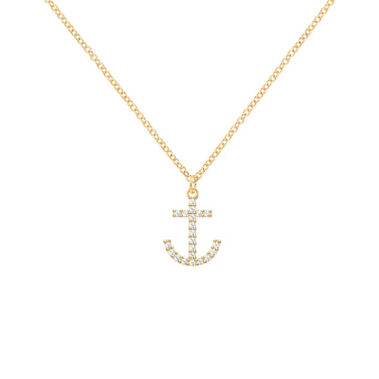 Diamond Anchor Pendant with Classic Chain in 14k Gold