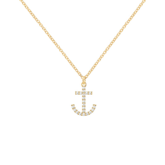 Diamond Anchor Pendant with Classic Chain in 14k Gold