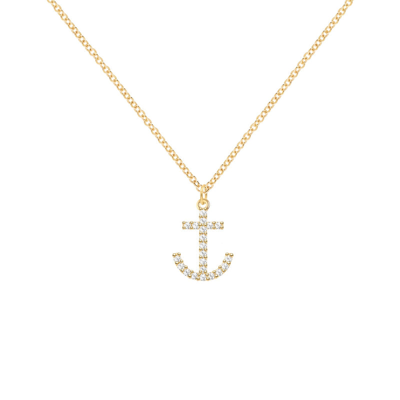 Diamond Anchor Pendant with Classic Chain in 14k Gold