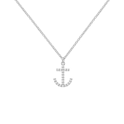 Diamond Anchor Pendant with Classic Chain in 14k Gold