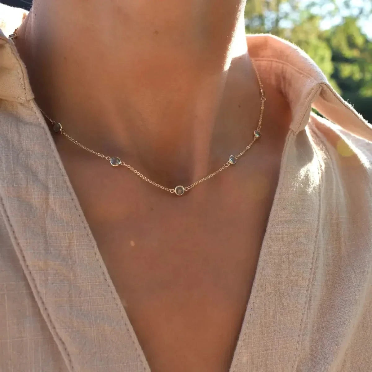Bayberry 11 Aquamarine Necklace in 14k Gold (March)