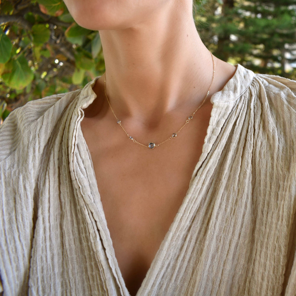 1 Grand & 4 Petite Aquamarine Necklace in 14k Gold (March)