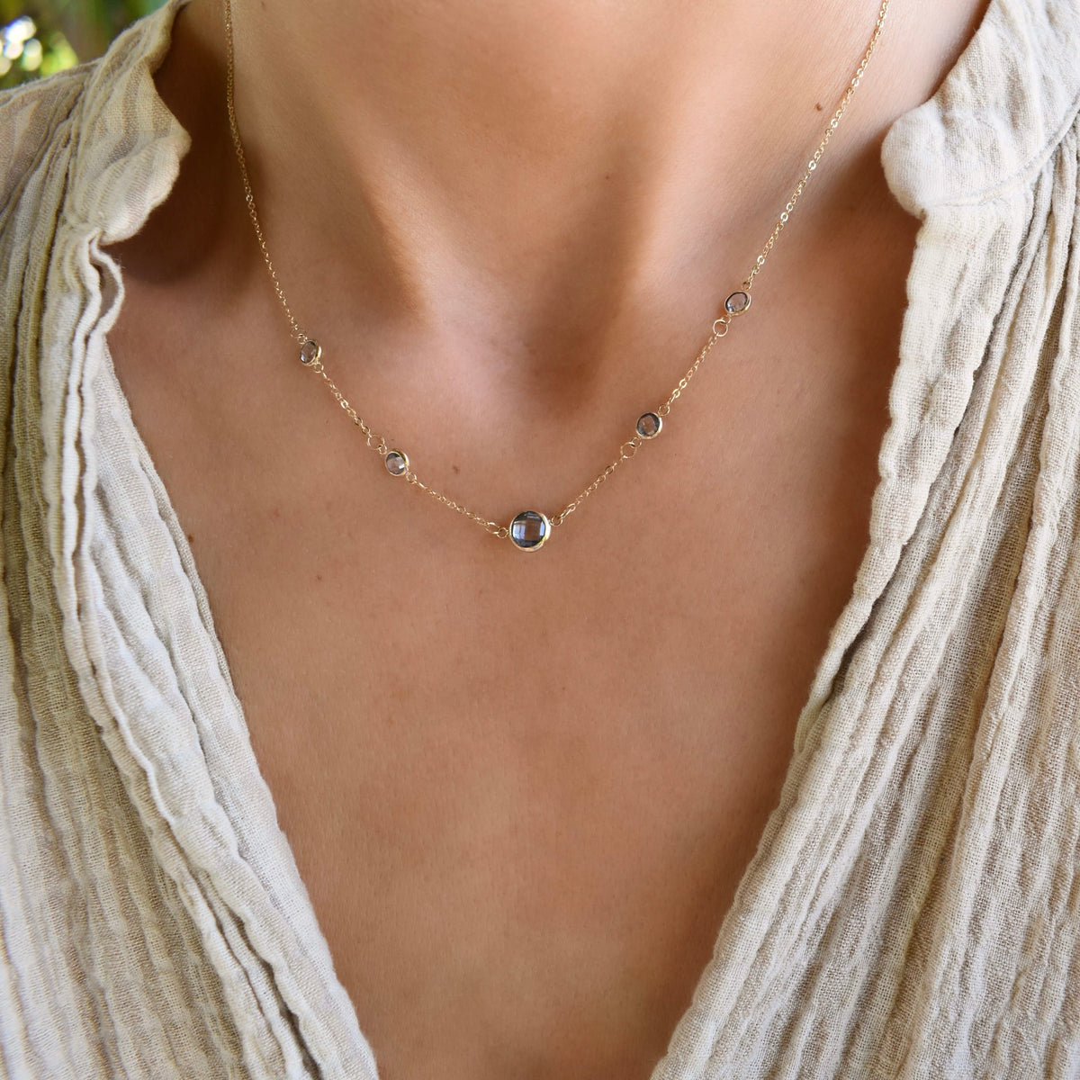 1 Grand & 4 Petite Aquamarine Necklace in 14k Gold (March)