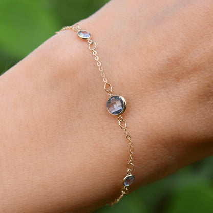 1 Grand & 4 Petite Aquamarine Bracelet in 14k Gold (March)