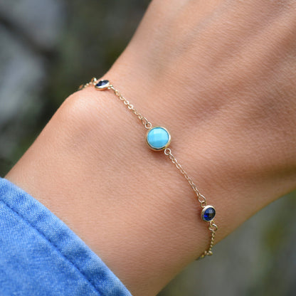1 Grand & 4 Petite Birthstone Bracelet in 14k Gold