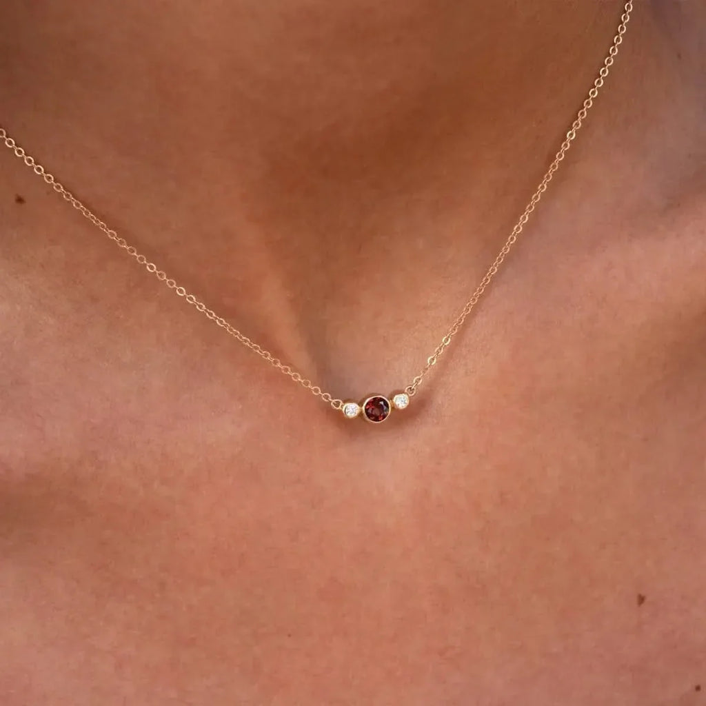 Barrington Garnet Necklace with Diamond Side Stones (January)