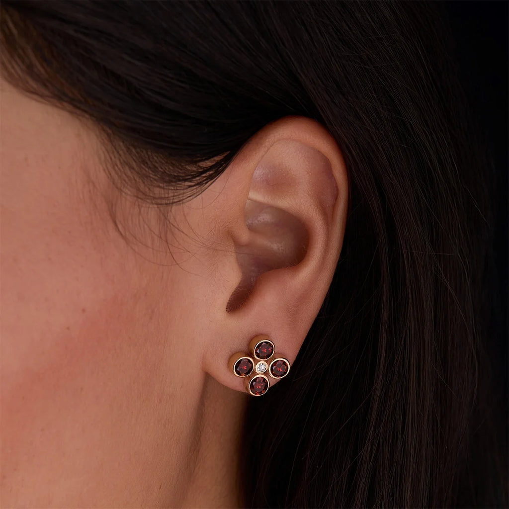 Barrington Quatrefoil Garnet & Diamond Earrings in 14k Gold (January)