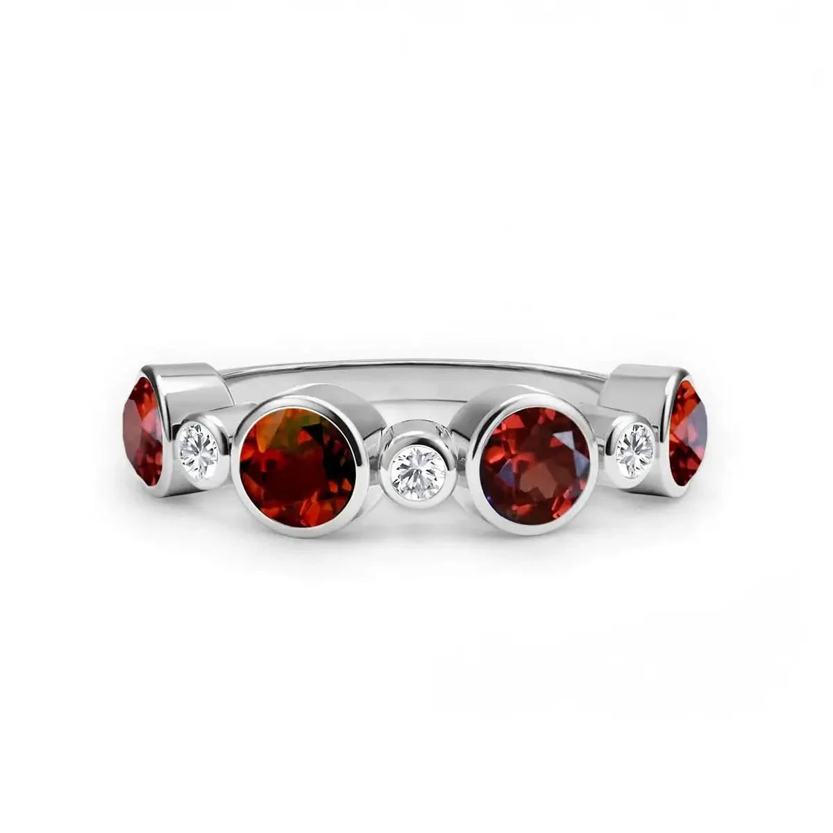 Barrington Garnet Band Ring with Diamonds in 14k Gold (January)