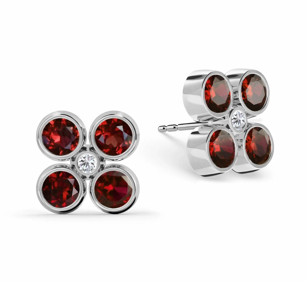 Barrington Quatrefoil Garnet & Diamond Earrings in 14k Gold (January)