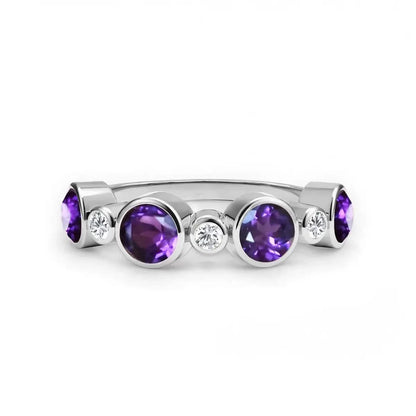 Barrington Amethyst Band Ring with Diamonds in 14k Gold (February)