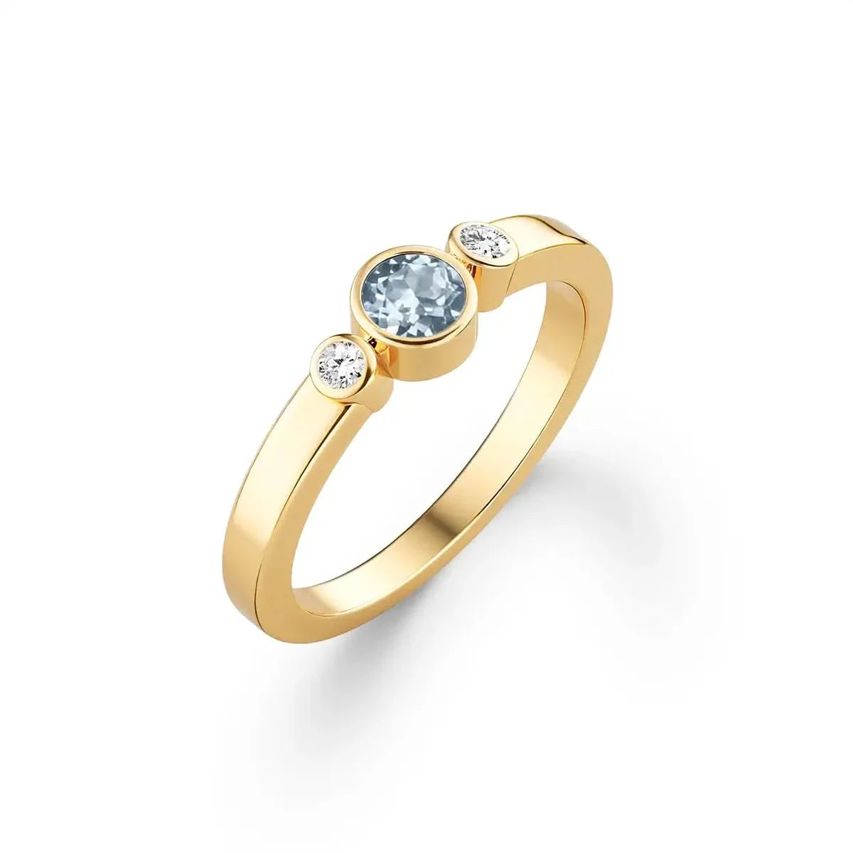 Barrington Aquamarine Ring with Diamond Side Stones in 14k Gold (March)