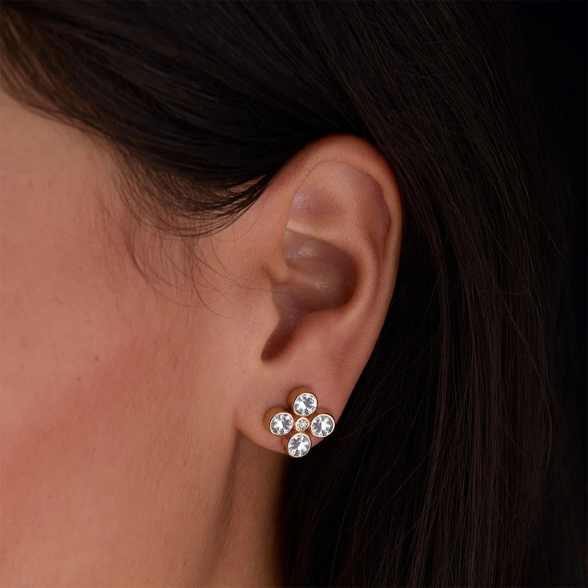 Barrington Quatrefoil White Topaz & Diamond Earrings in 14k Gold (April)