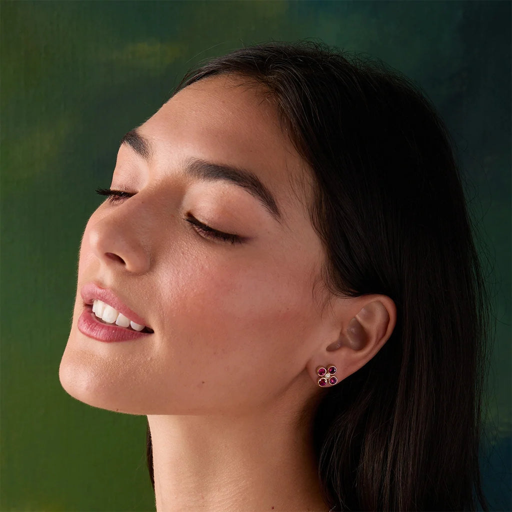 Barrington Quatrefoil Ruby & Diamond Earrings in 14k Gold (July)