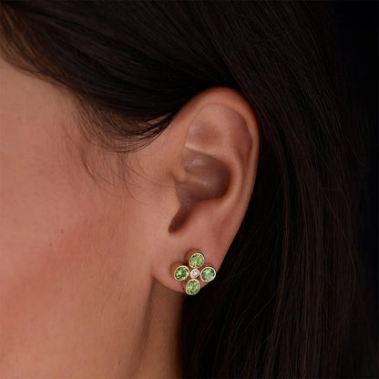 Barrington Quatrefoil Peridot & Diamond Earrings in 14k Gold (August)