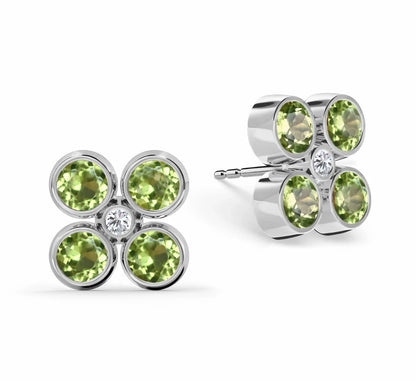 Barrington Quatrefoil Peridot & Diamond Earrings in 14k Gold (August)