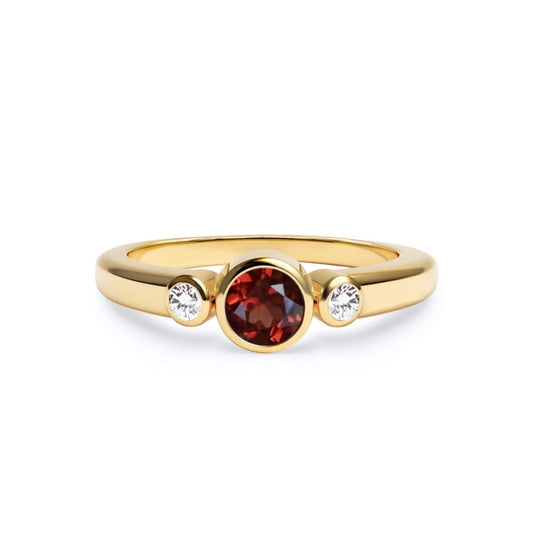 Barrington Garnet Ring with Diamond Side Stones in 14k Gold (January)