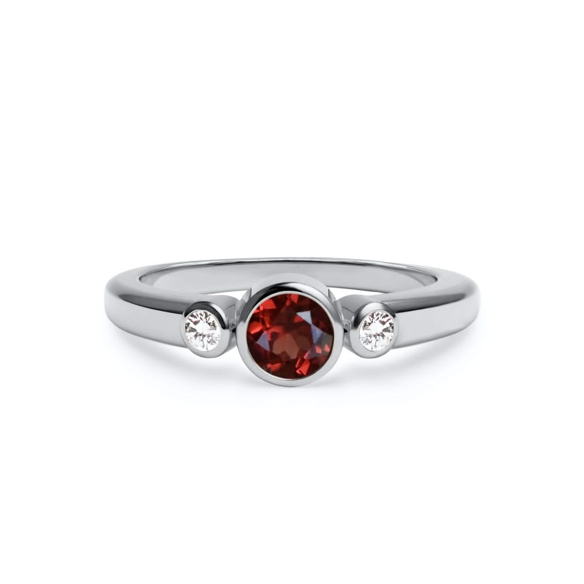 Barrington Garnet Ring with Diamond Side Stones in 14k Gold (January)