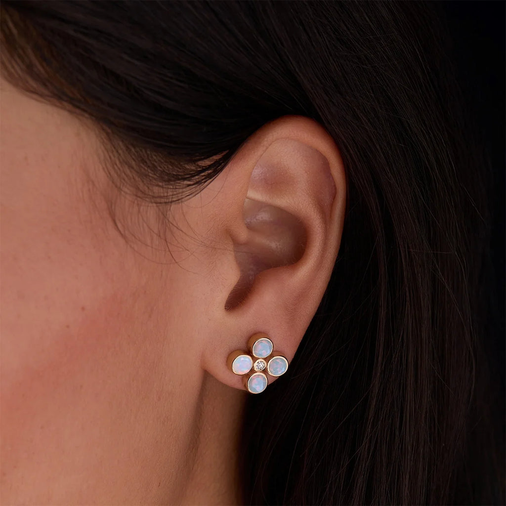 Barrington Quatrefoil Opal & Diamond Earrings in 14k Gold (October)