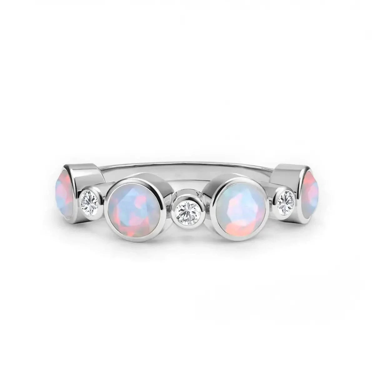 Barrington Opal Band Ring with Diamonds in 14k Gold (October)