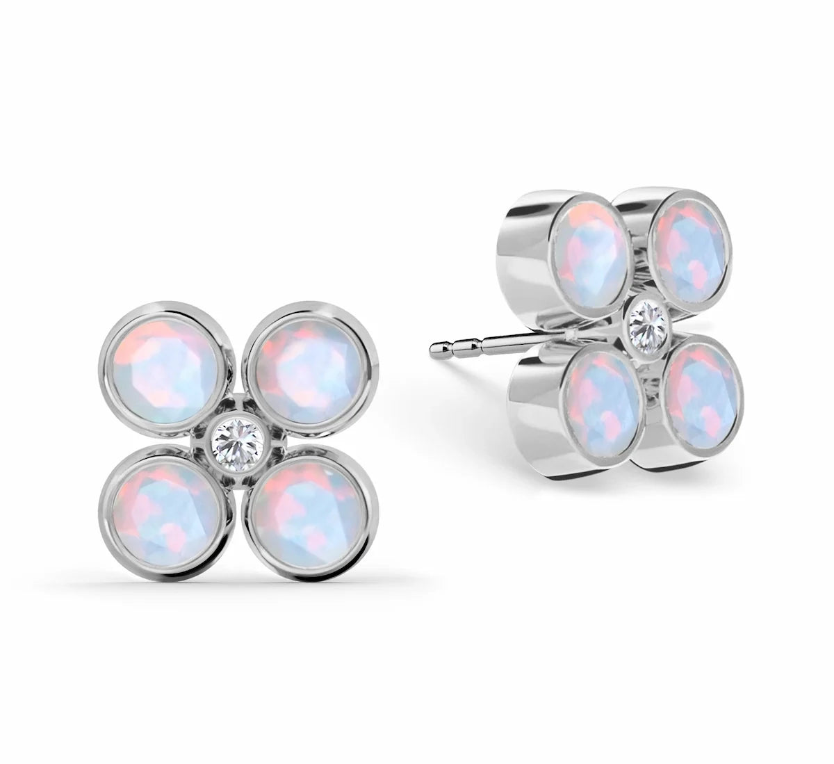 Barrington Quatrefoil Opal & Diamond Earrings in 14k Gold (October)