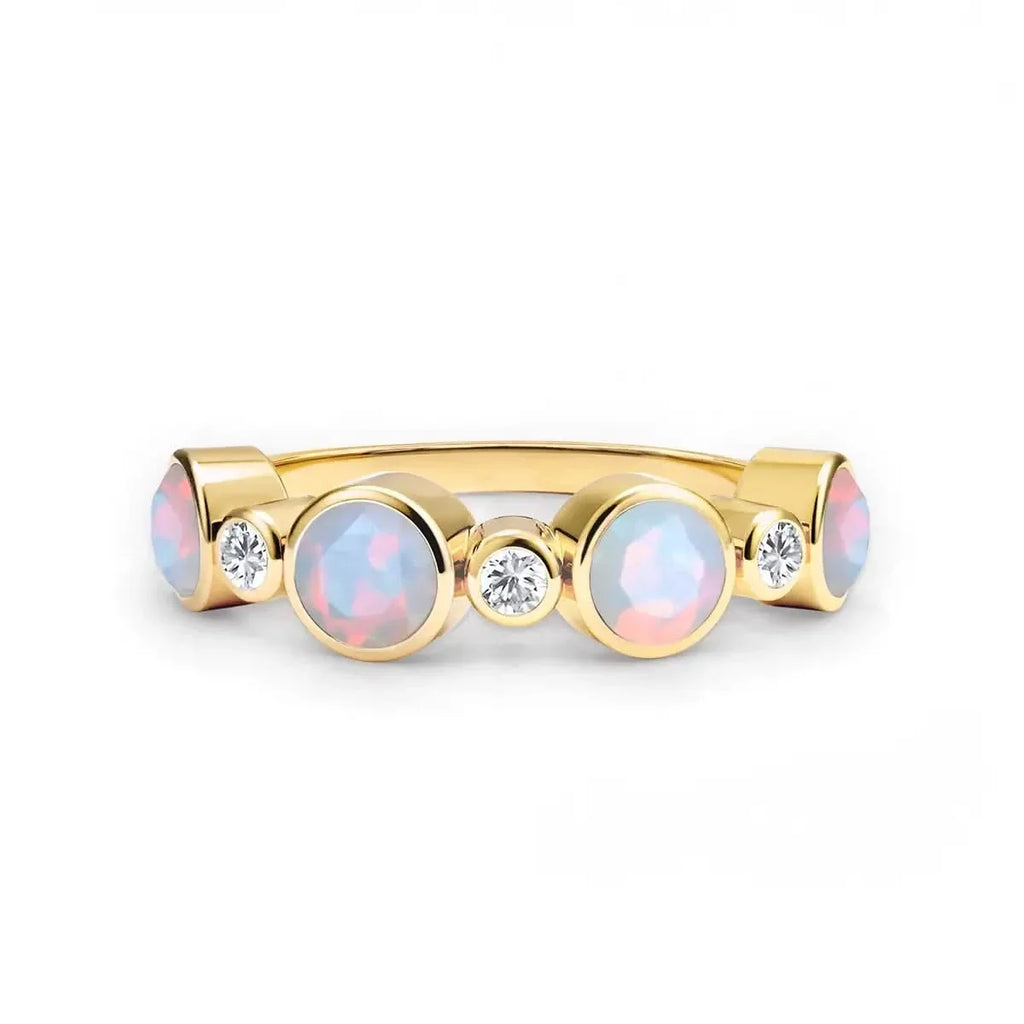 Barrington Opal Band Ring with Diamonds in 14k Gold (October)