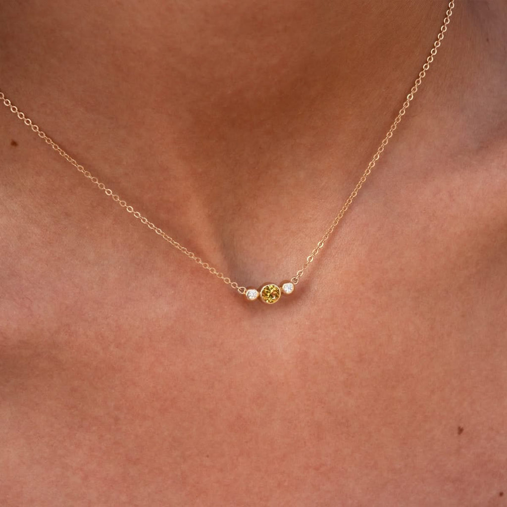 Barrington Citrine Necklace with Diamond Side Stones (November)