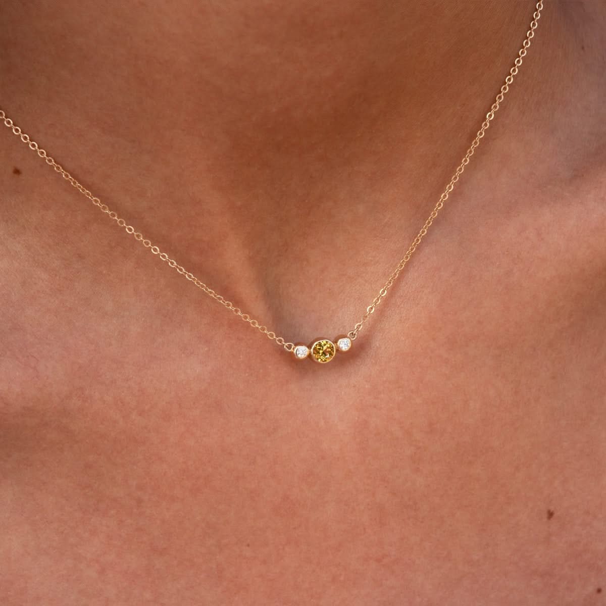 Barrington Citrine Necklace with Diamond Side Stones (November)