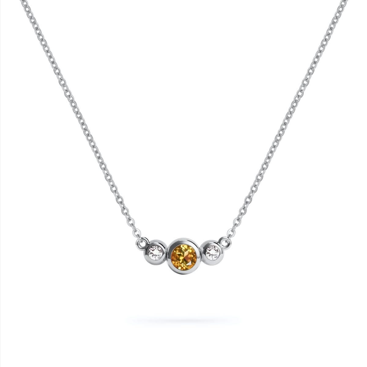Barrington Citrine Necklace with Diamond Side Stones (November)