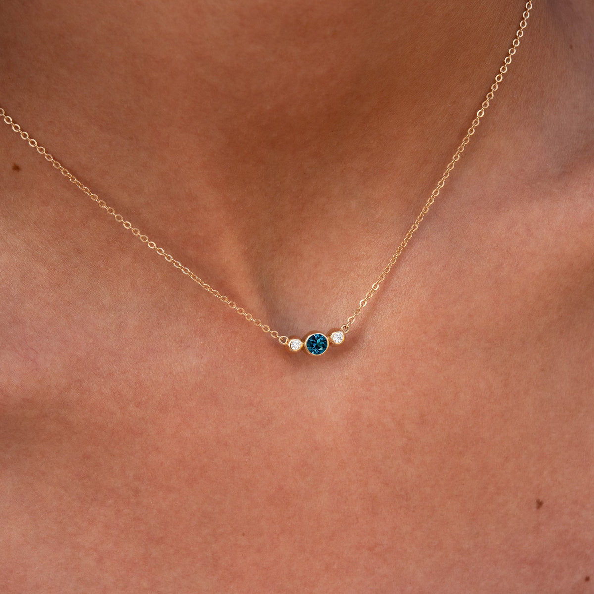 Barrington Atlantic Blue Topaz Necklace with Diamond Side Stones (December)