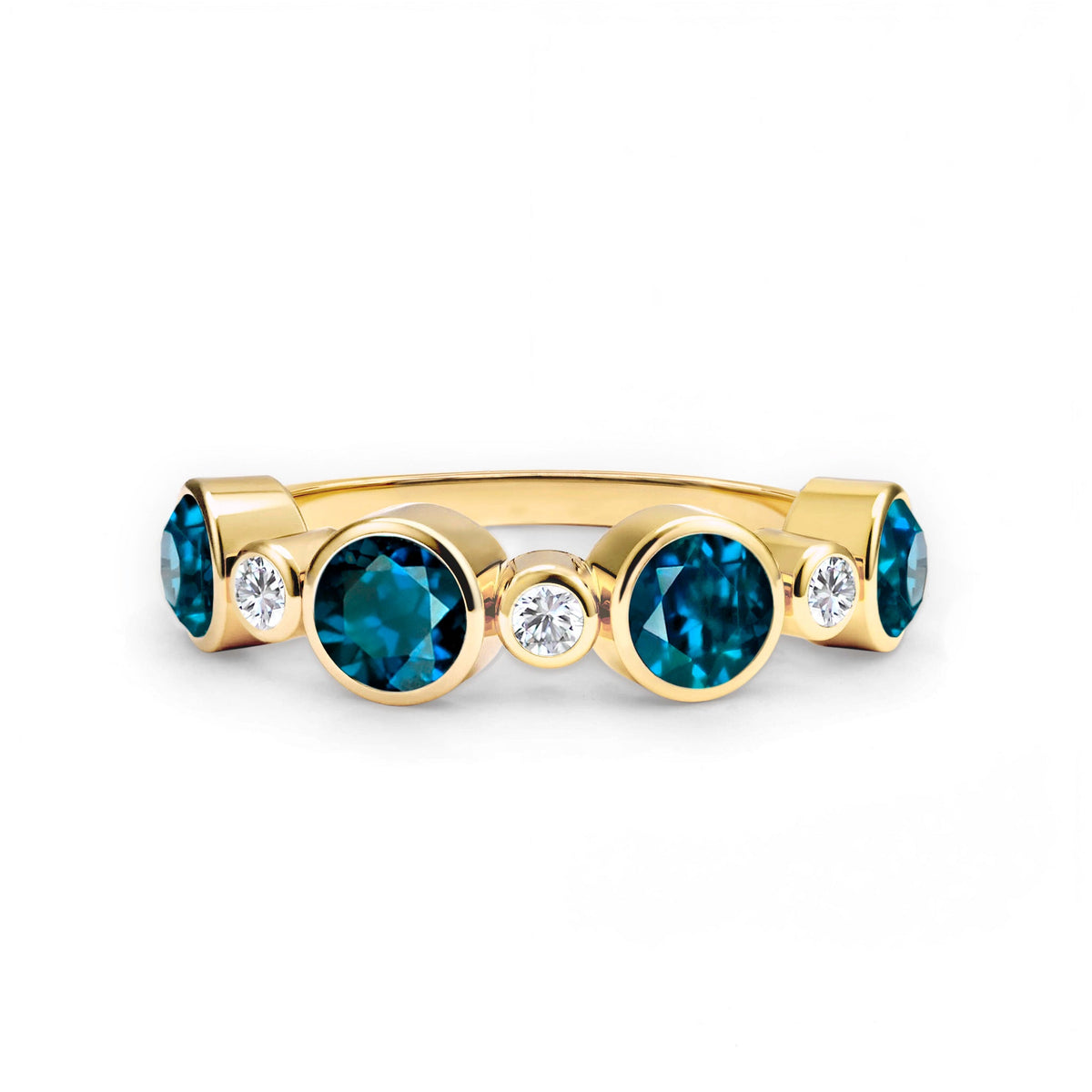 Barrington Atlantic Blue Topaz Band Ring with Diamonds in 14k Gold (December)