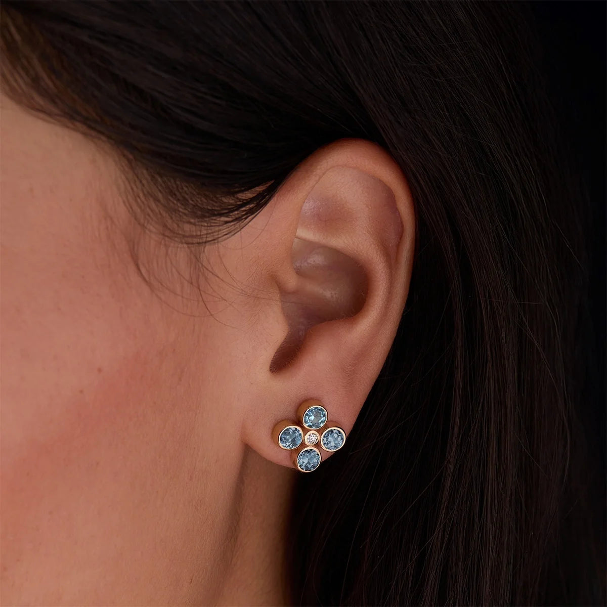 Barrington Quatrefoil Nantucket Blue Topaz & Diamond Earrings in 14k Gold (December)