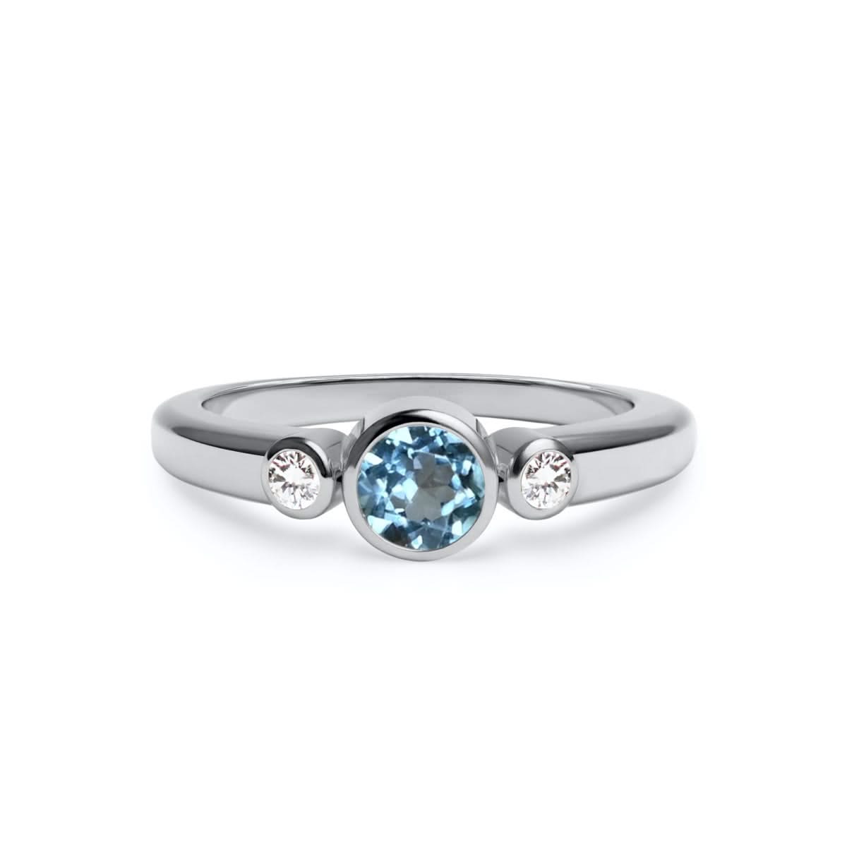 Barrington Nantucket Blue Topaz Ring with Diamond Side Stones in 14k Gold (December)