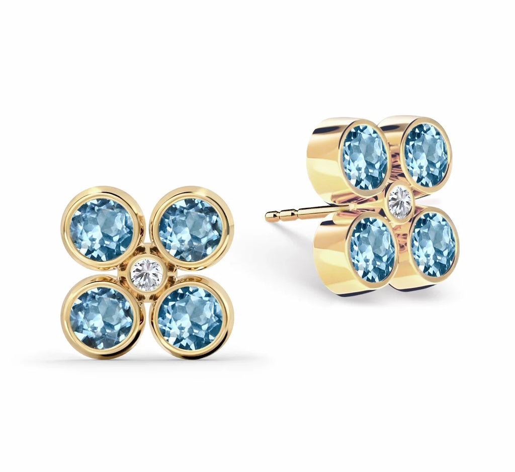 Barrington Quatrefoil Nantucket Blue Topaz & Diamond Earrings in 14k Gold (December)