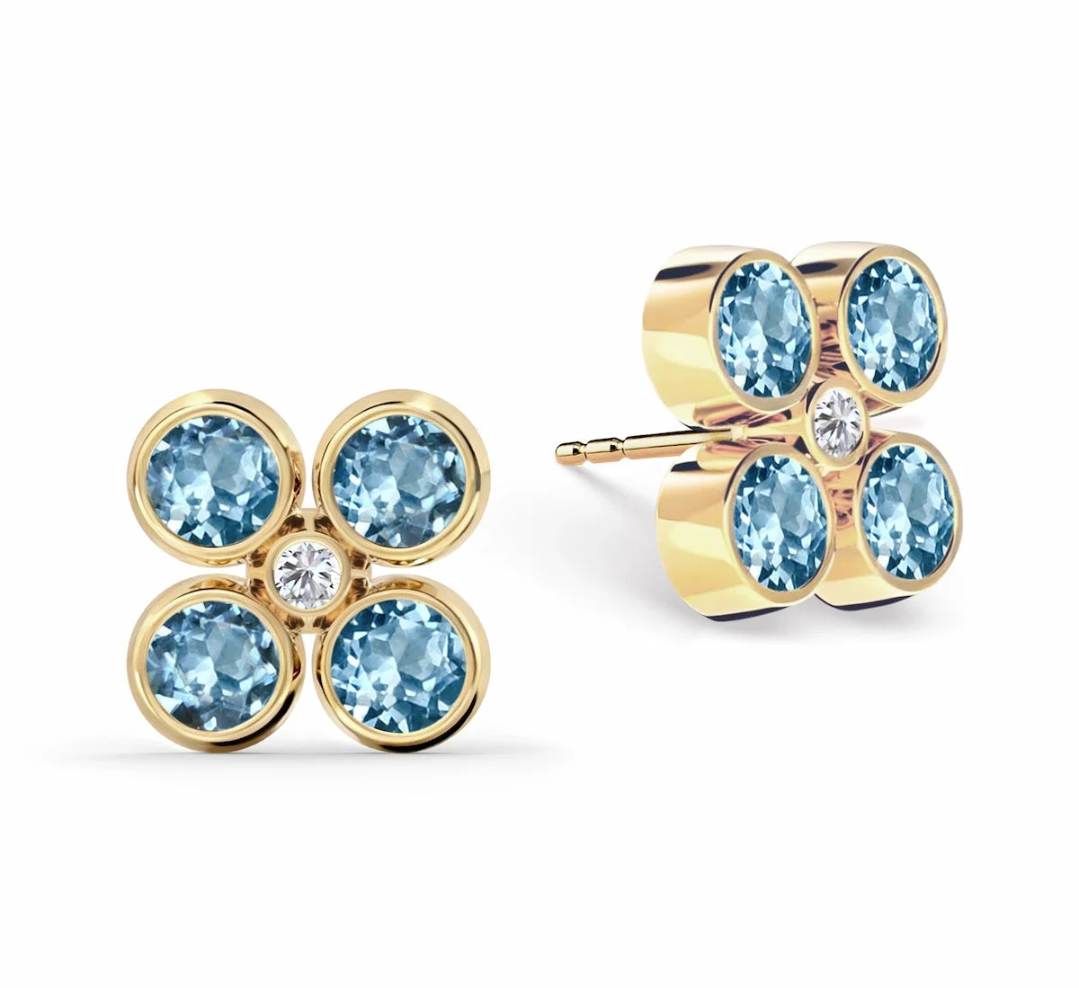 Barrington Quatrefoil Nantucket Blue Topaz & Diamond Earrings in 14k Gold (December)