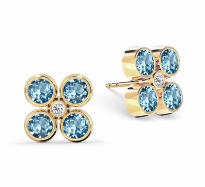 Barrington Quatrefoil Nantucket Blue Topaz & Diamond Earrings in 14k Gold (December)