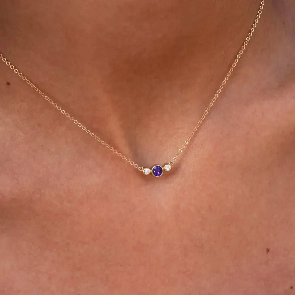 Barrington Amethyst Necklace with Diamond Side Stones (February)