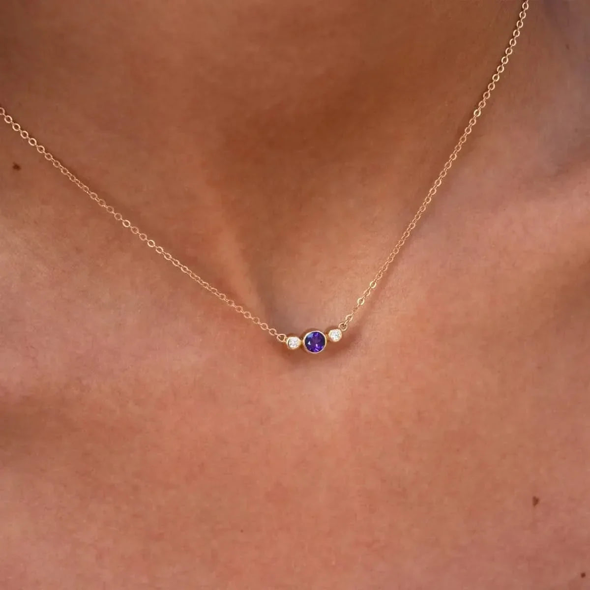 Barrington Amethyst Necklace with Diamond Side Stones (February)