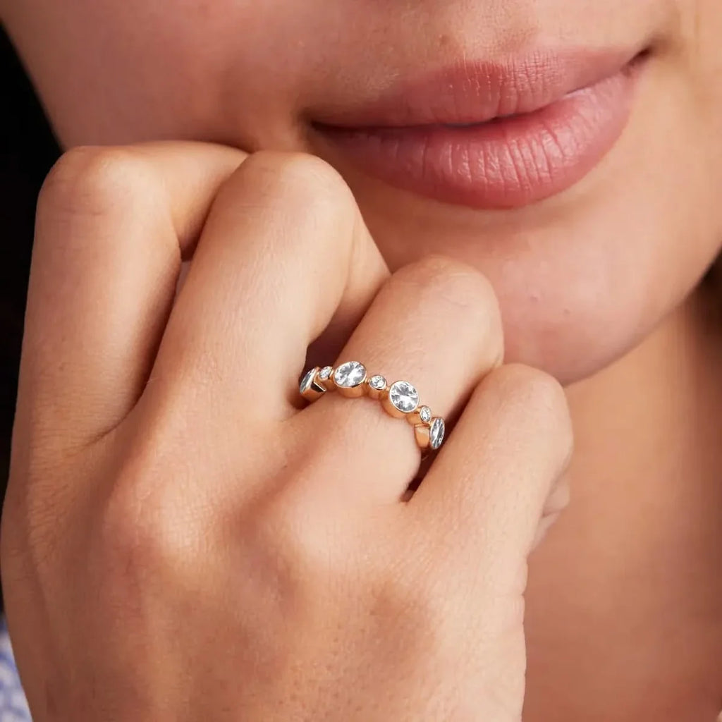 Barrington White Topaz Band Ring with Diamonds in 14k Gold (April)
