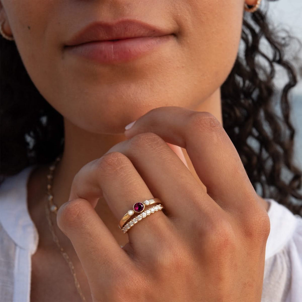 Barrington Ruby Ring with Diamond Side Stones in 14k Gold (July)