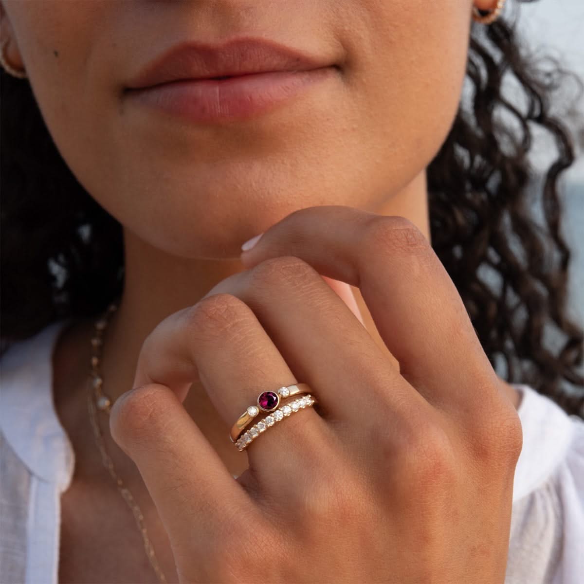 Barrington Ruby Ring with Diamond Side Stones in 14k Gold (July)