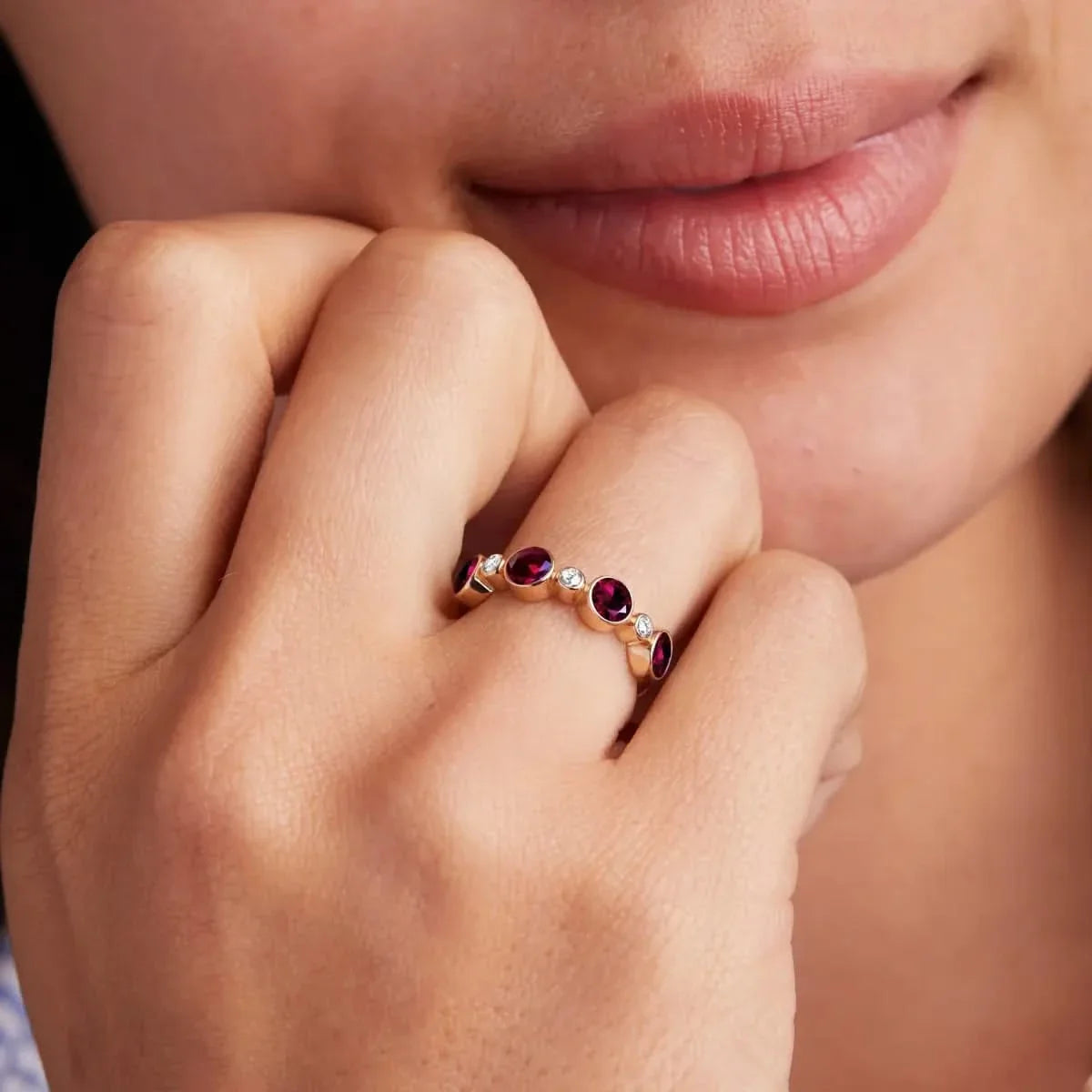 Barrington Ruby Band Ring with Diamonds in 14k Gold (July)