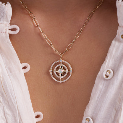 Compass Opal & Diamond Pendant in 14k Gold (October)