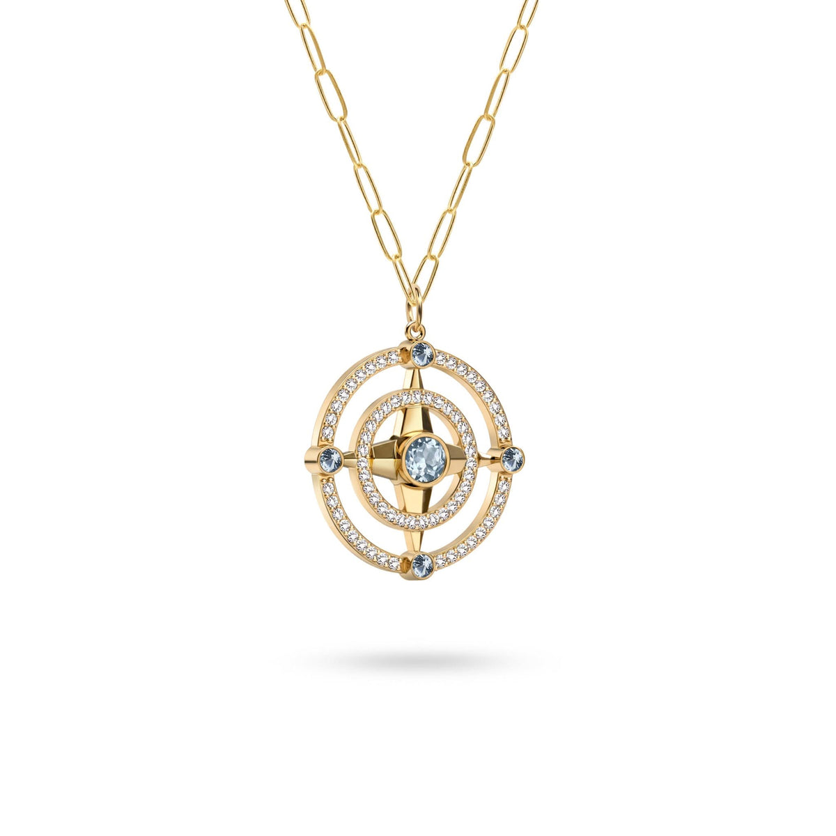 Compass Aquamarine & Diamond Pendant in 14k Gold (March)