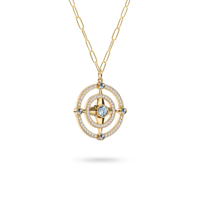 Compass Aquamarine & Diamond Pendant in 14k Gold (March)