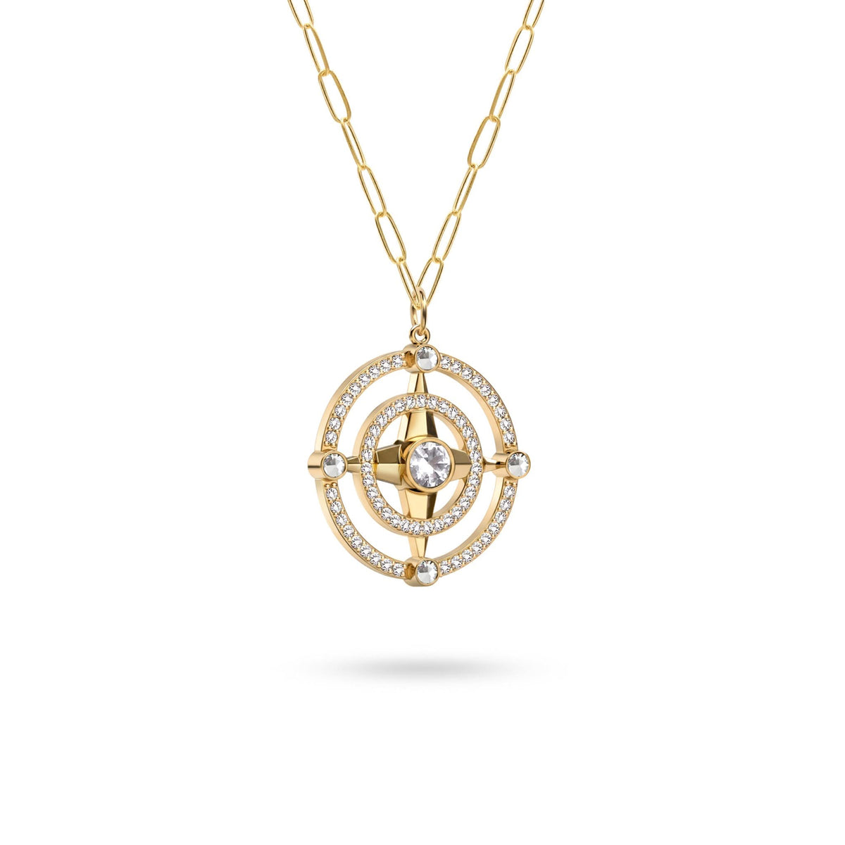 Compass White Topaz & Diamond Pendant in 14k Gold (April)