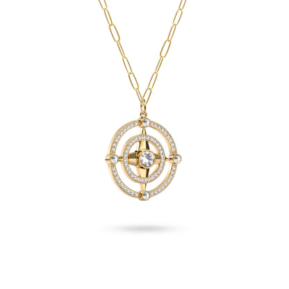 Compass White Topaz & Diamond Pendant in 14k Gold (April)