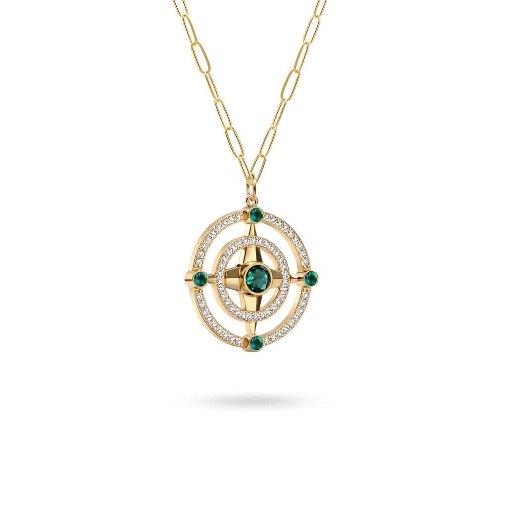 Compass Emerald & Diamond Pendant in 14k Gold (May)