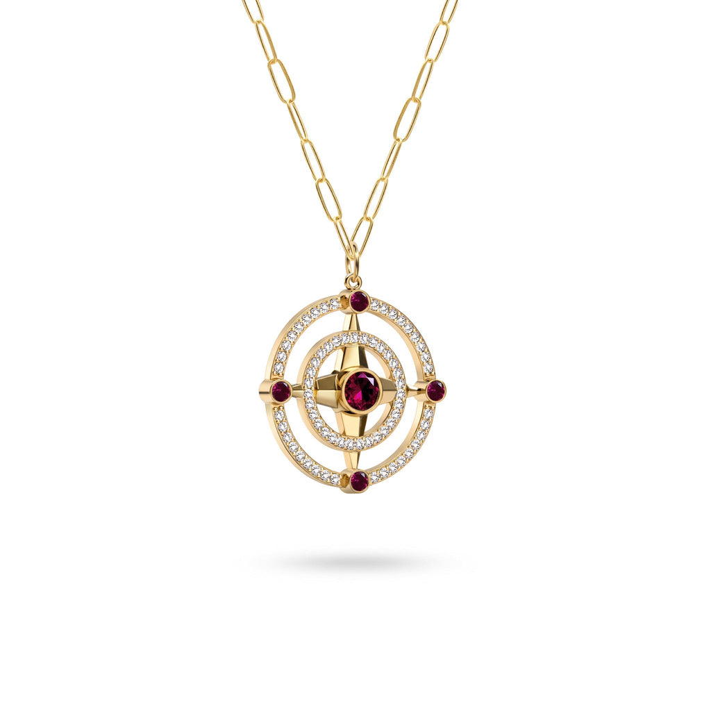Compass Ruby & Diamond Pendant in 14k Gold (July)