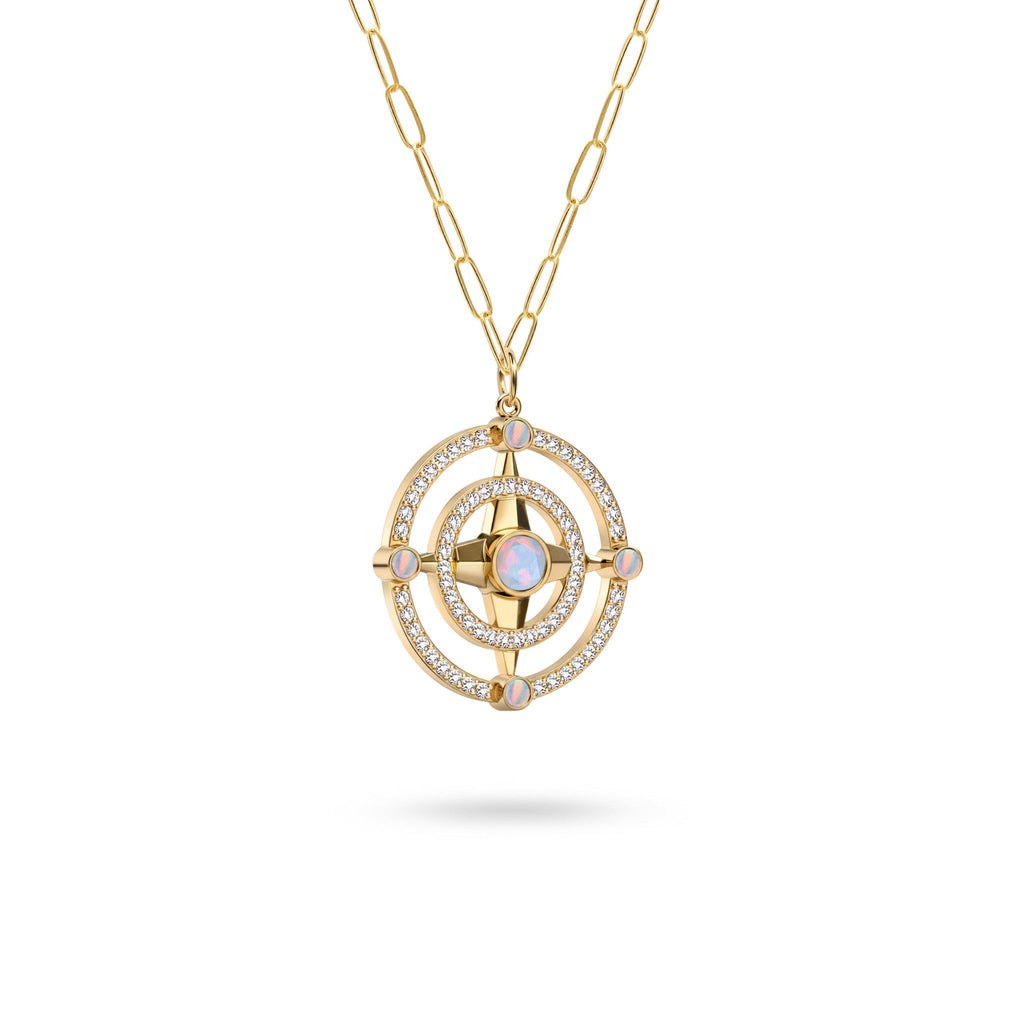 Compass Opal & Diamond Pendant in 14k Gold (October)